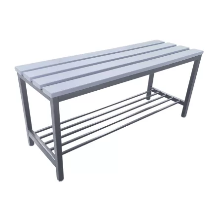 Fém öltözőpad műanyag lécekkel és cipőtartó ráccsal Lsz 3 g PVC, 100 cm