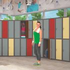 MSUS 314 fém szekrény, kisrekeszes, fa rövidajtós, 4 ajtós