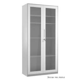 UNIQUE XD-027 vitrines fém szekrény, szürke-fehér