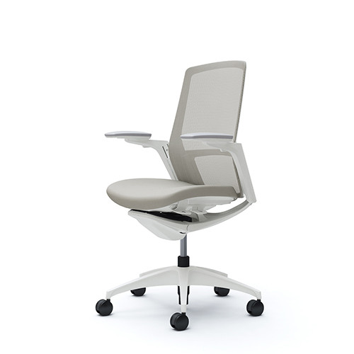 Image of Okamura Finora prémium ergonomikus irodai szék - fehér váz, fehér keret, szürke szövetes ülőlap, fehér lábkereszt